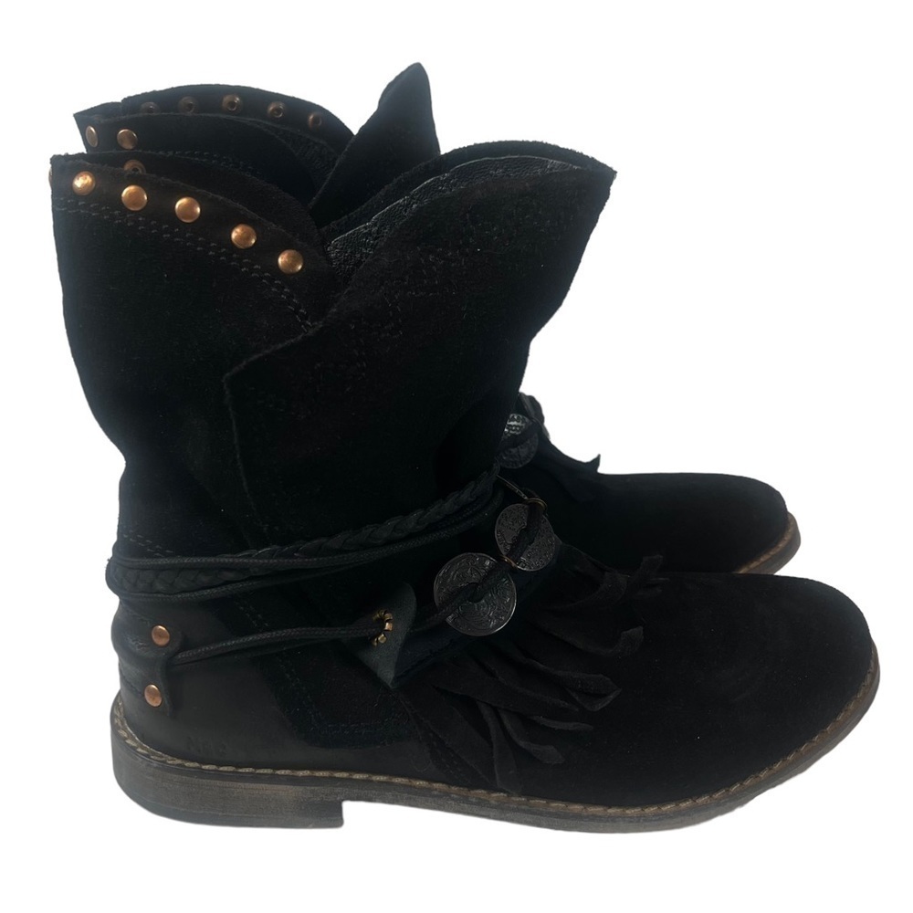 Musse & Cloud Women’s Size 8 Black Suede Slip On Wooden Heel Studded Ankle Boots